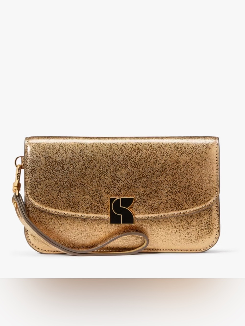 NWT Kate Spade Dakota Crinkle Metallic Gold Flap Wristlet Wallet Clutch